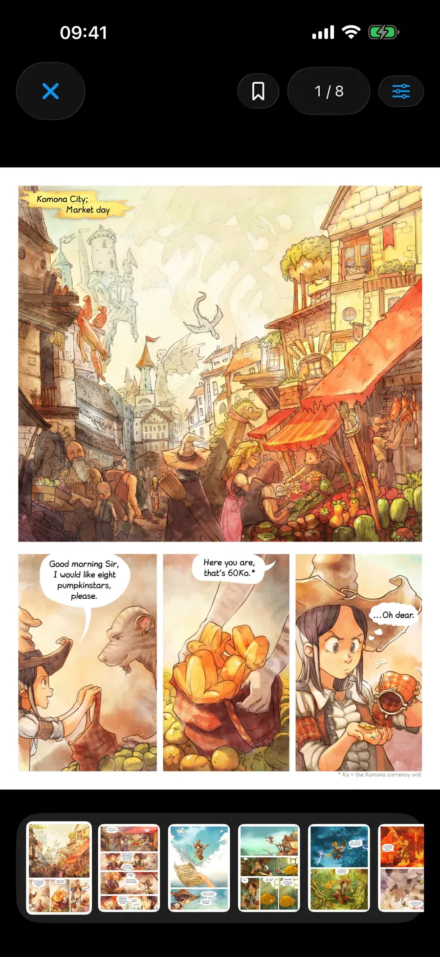 A comic page open in the Terrazzo reader on iPhone.